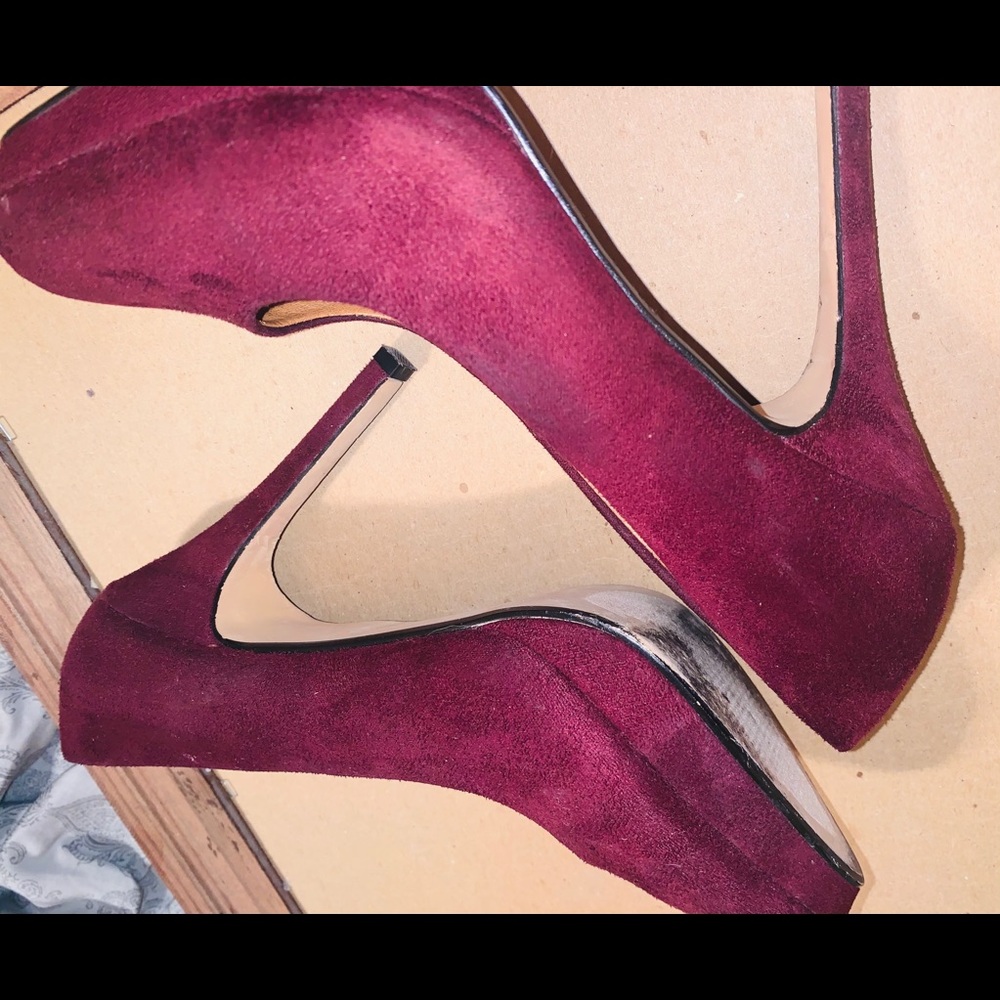 XOXO Dasia Women Round Toe Canvas Burgundy Heels